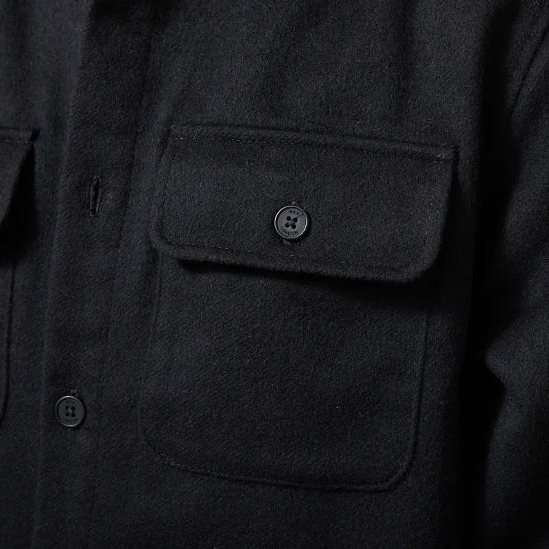 Wax London Lomond Overshirt Black Wool Blend Twill-4
