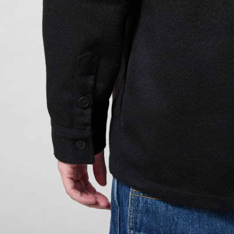Wax London Lomond Overshirt Black Wool Blend Twill-7