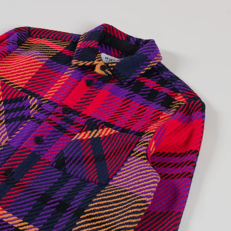 Wax London Whiting Overshirt Purple Red Bold Check-2