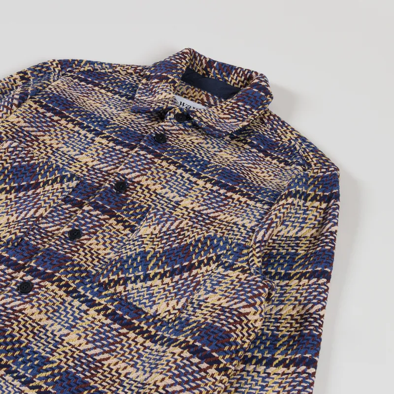 Wax London Whiting Overshirt Blue Multi Grain Check-2
