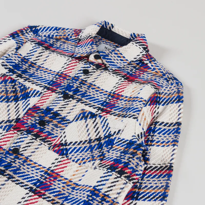 Wax London Whiting Overshirt Ecru Red Jazz Weave-2