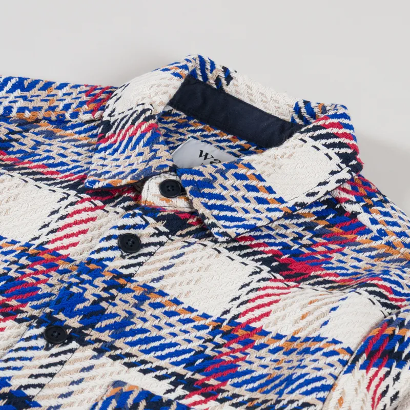 Wax London Whiting Overshirt Ecru Red Jazz Weave-4