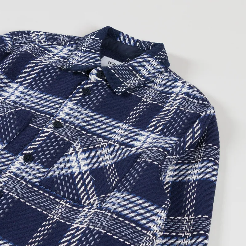 Wax London Whiting Overshirt Navy Ecru Plaid Weave-2