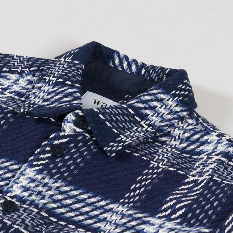 Wax London Whiting Overshirt Navy Ecru Plaid Weave-4