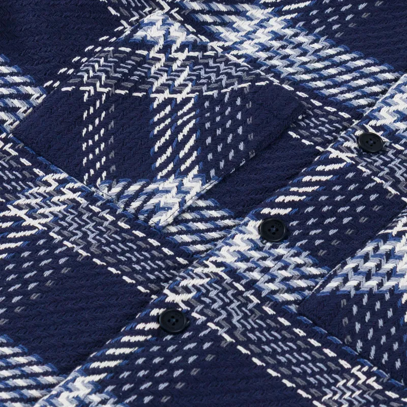 Wax London Whiting Overshirt Navy Ecru Plaid Weave-5