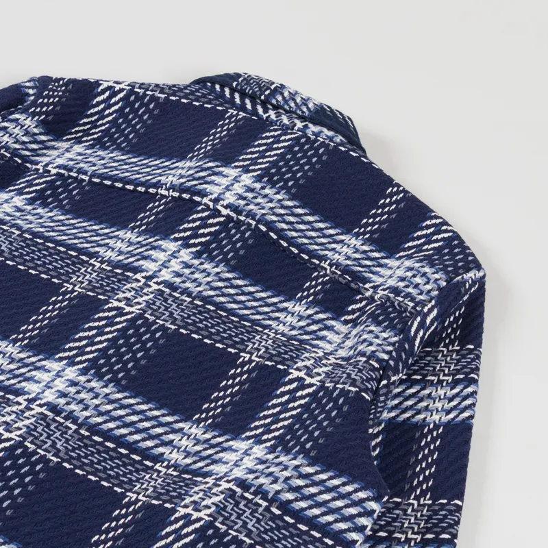 Wax London Whiting Overshirt Navy Ecru Plaid Weave-3
