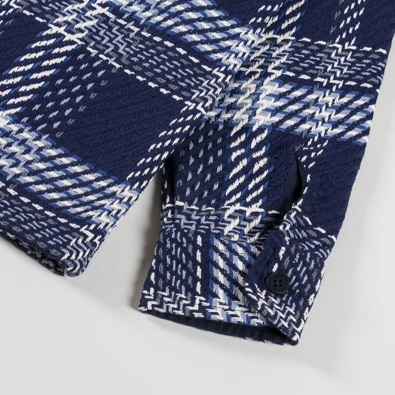 Wax London Whiting Overshirt Navy Ecru Plaid Weave-8