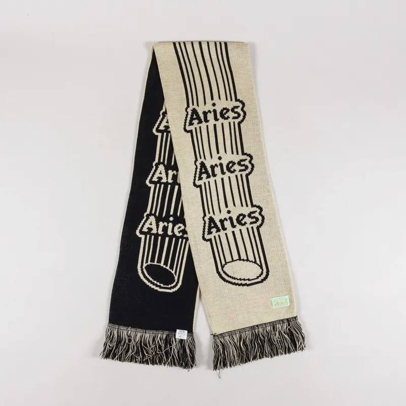 Aries Arise Mens Womens Column Logo Football Scarf Black Beige