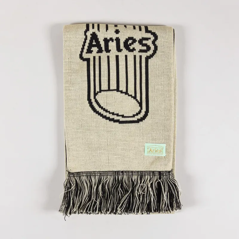 Aries Arise Mens Womens Column Logo Football Scarf Black Beige