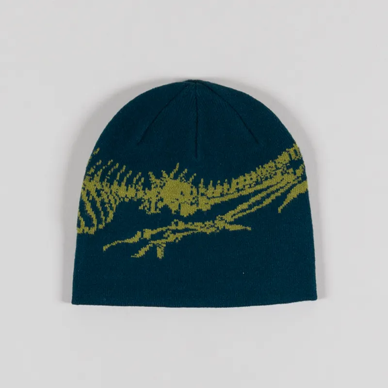 Aries Arise Mens Skeletor Skull Beanie Toque Hat Blue Petrol