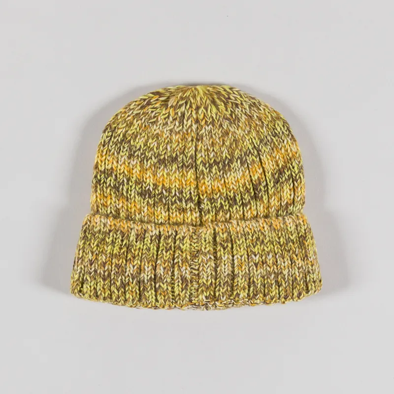 Aries Arise Mens Rib Knitted Space Dye Beanie Hat Lime Yellow