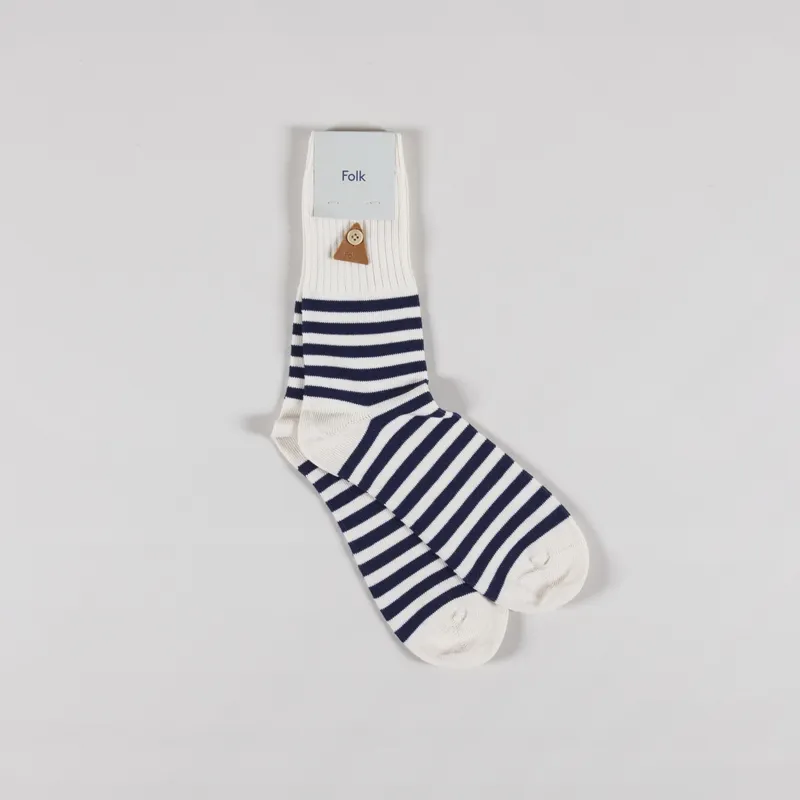 Folk Stripe Socks Ecru Navy Stripe