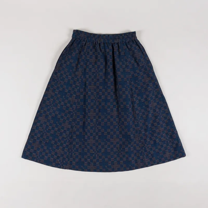 Folk Womens Full Seam Skirt Indigo Broken Checkerboard-4