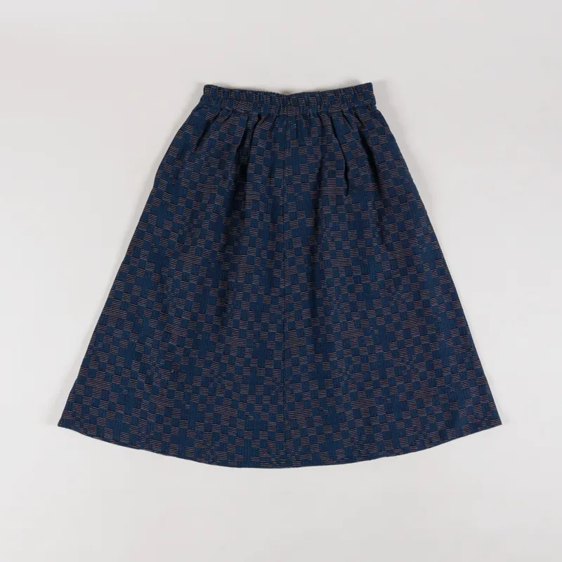 Folk Womens Full Seam Skirt Indigo Broken Checkerboard-5