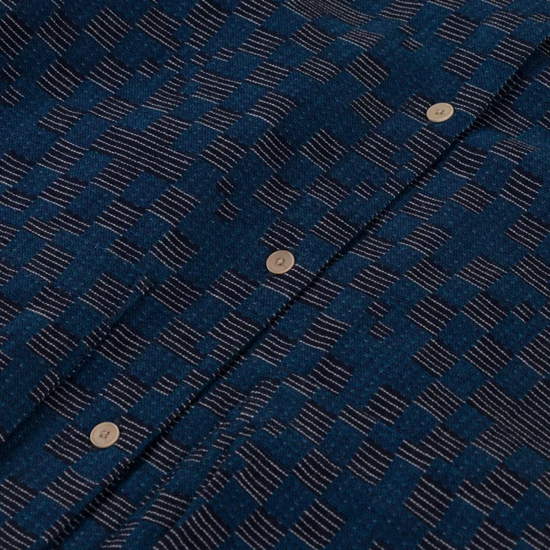 Folk Womens Pleated Overshirt Indigo Broken Checkerboard-8