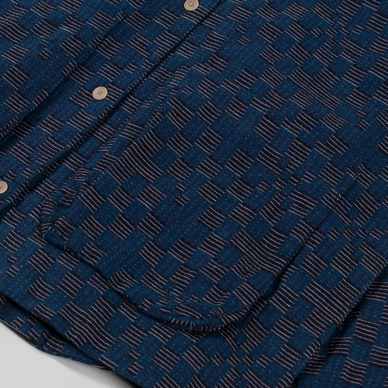 Folk Womens Pleated Overshirt Indigo Broken Checkerboard-9