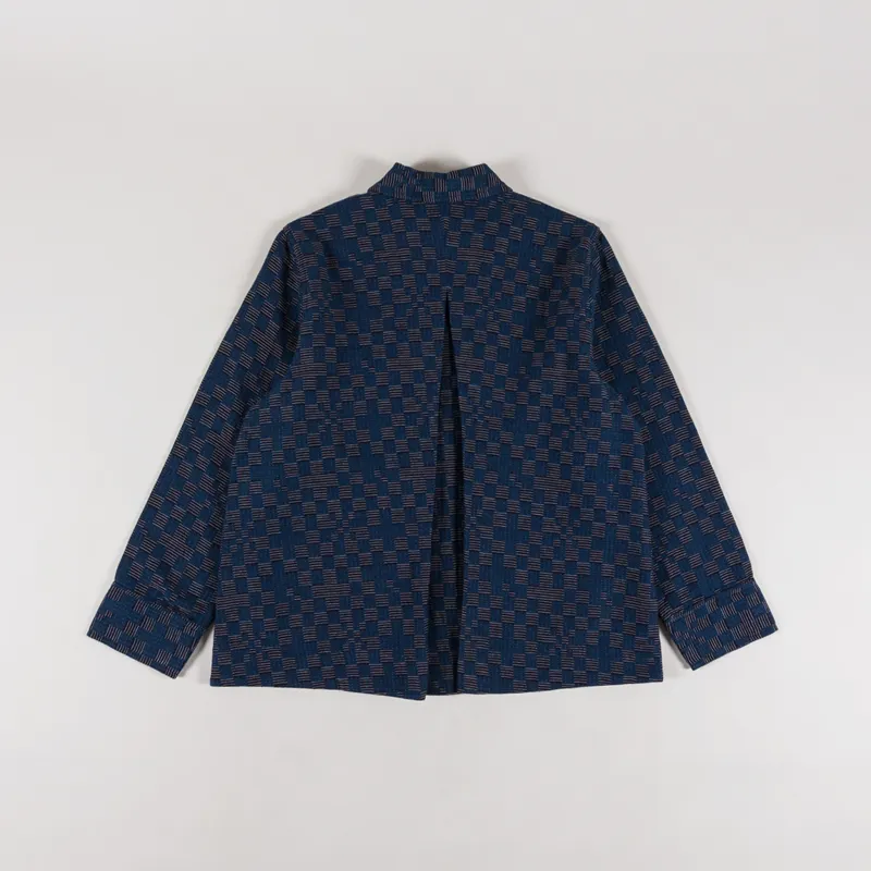 Folk Womens Pleated Overshirt Indigo Broken Checkerboard-5