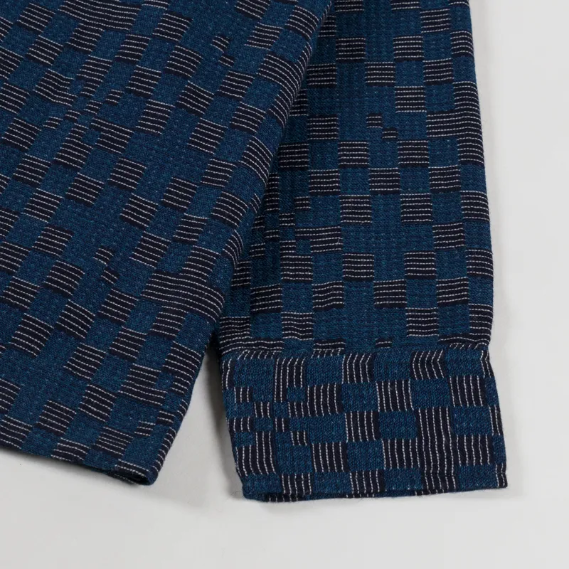 Folk Womens Pleated Overshirt Indigo Broken Checkerboard-11