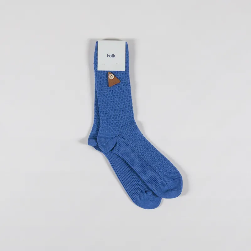 Folk Womens Waffle Socks Soft Blue