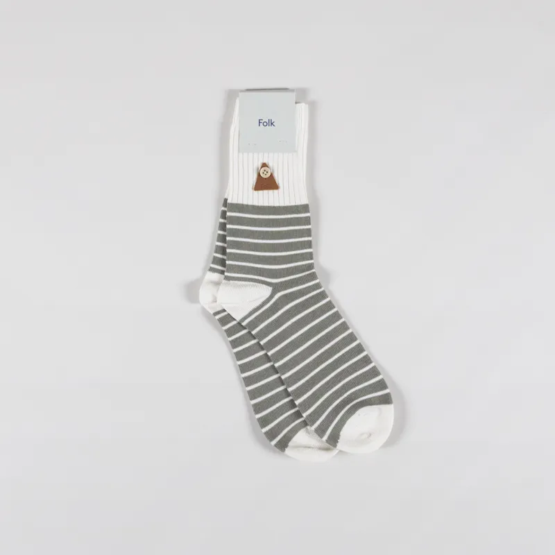 Folk Block Stripe Socks Olive