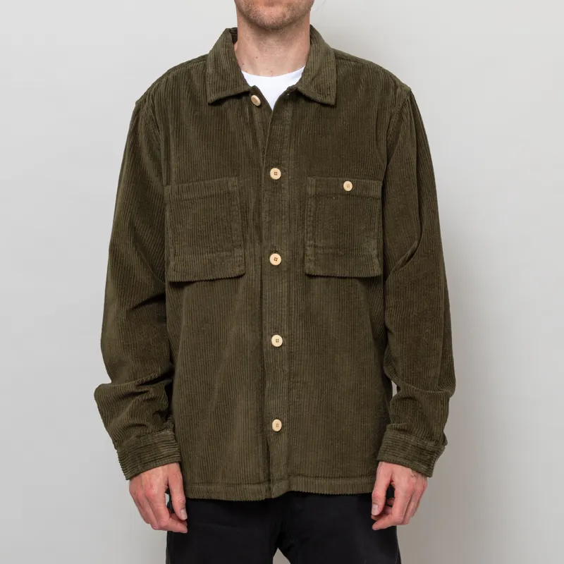 Folk Patch Overshirt Olive Chunky Cord