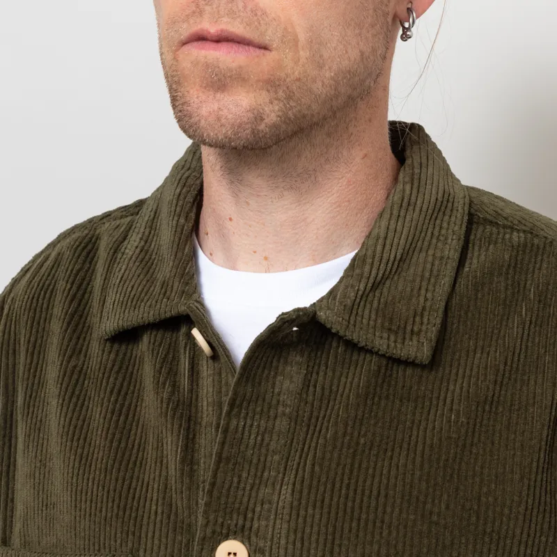 Folk Patch Overshirt Olive Chunky Cord-5