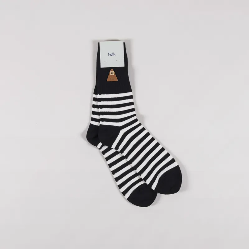 Folk Stripe Socks Black Ecru