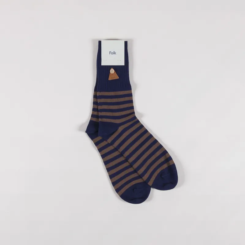 Folk Stripe Socks Brown Navy