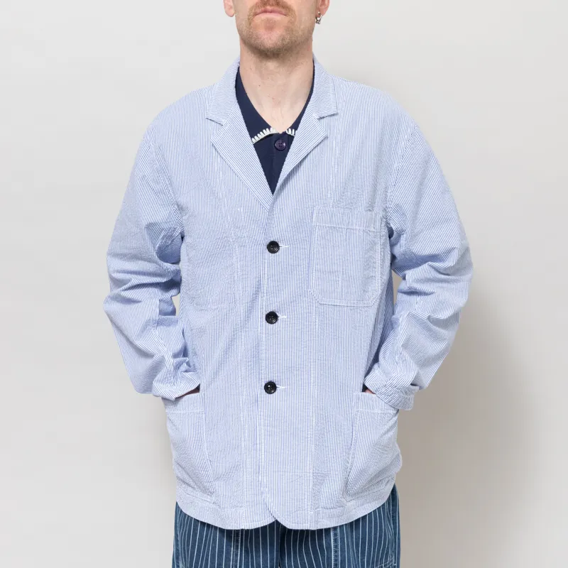 Service Works Seersucker Server Suit Jacket Navy Stripe