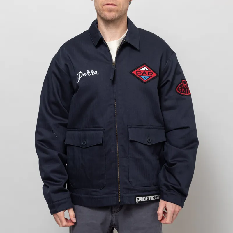 By Parra Mens Herringbone Pumping Gas Trucker Jacket Navy