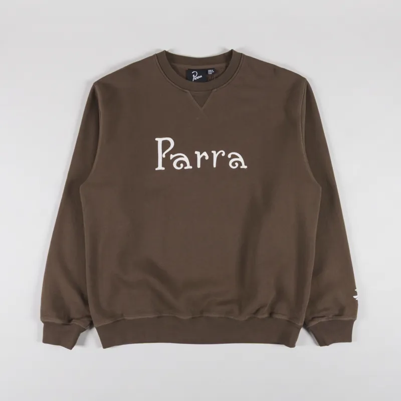 By Parra Weird Trad Logo Crewneck Sweatshirt Brown