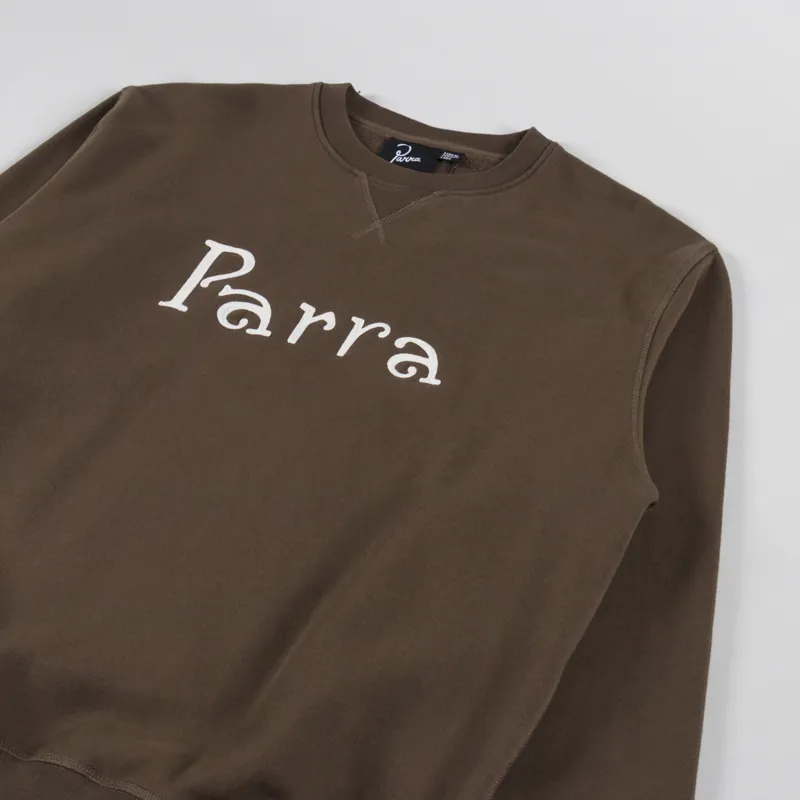 By Parra Weird Trad Logo Crewneck Sweatshirt Brown-2