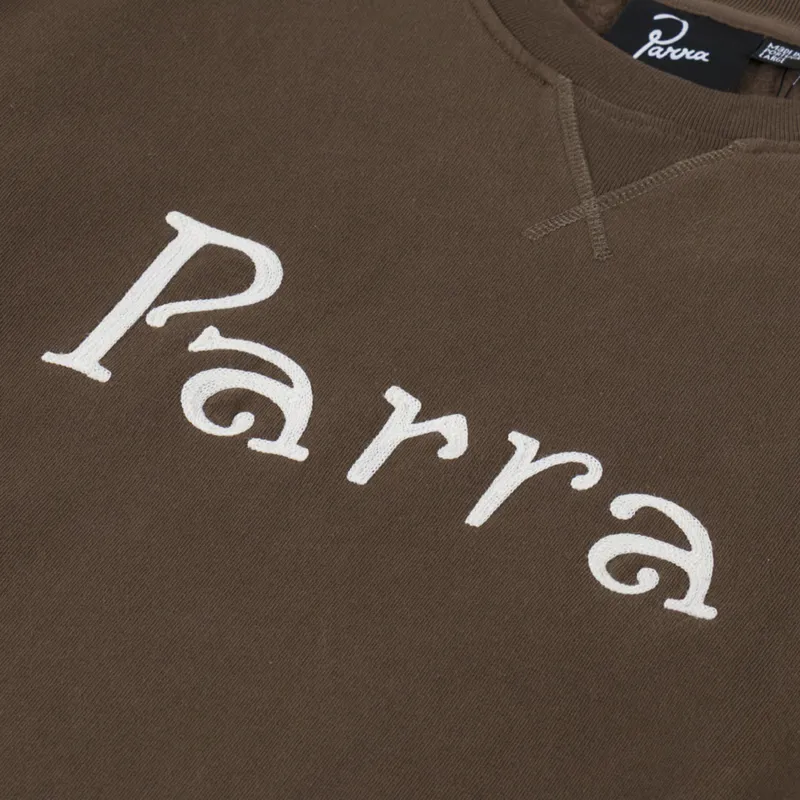 By Parra Weird Trad Logo Crewneck Sweatshirt Brown-4