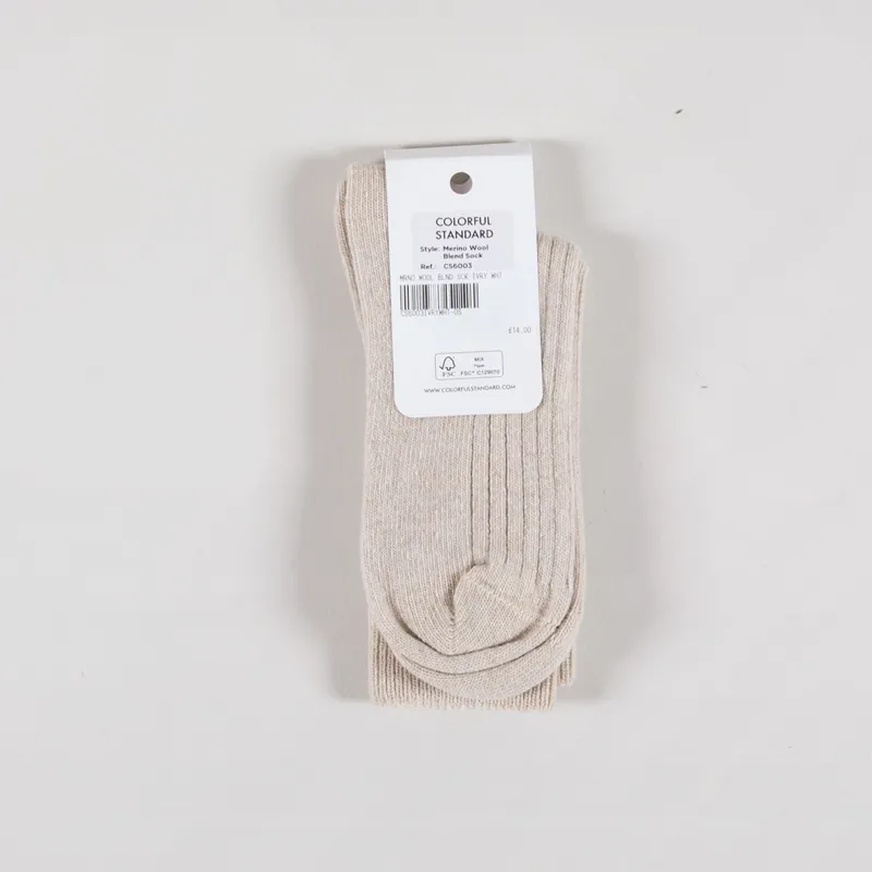 Colorful Standard Womens Merino Wool Blend Sock Ivory White-1