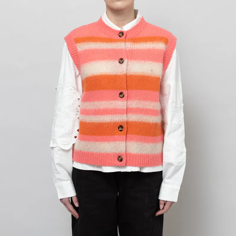 Stella Nova Womens Striped Mohair Cardigan Vest Sunshine Orange