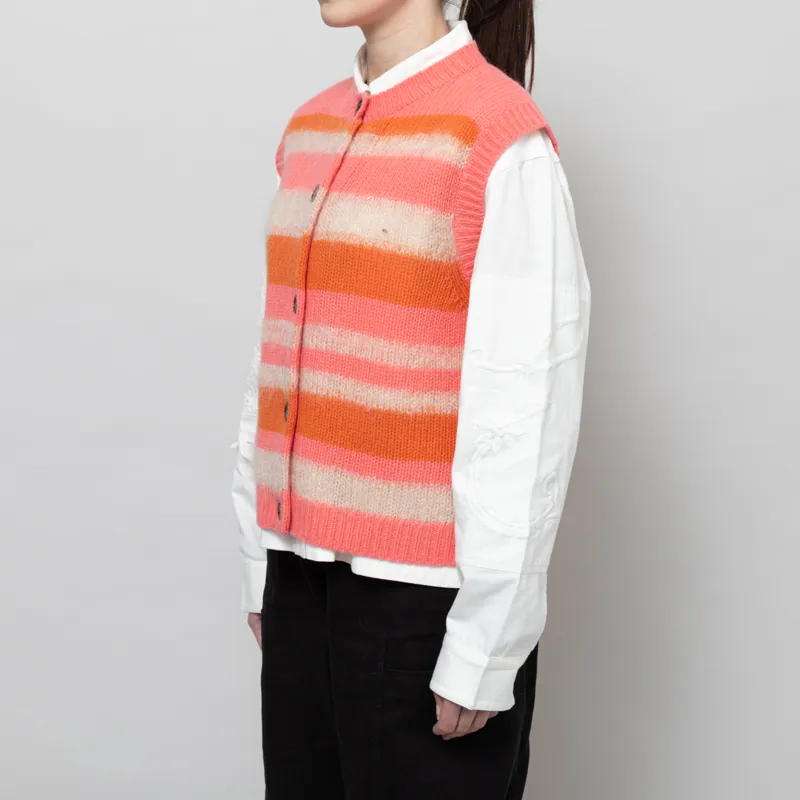 Stella Nova Womens Striped Mohair Cardigan Vest Sunshine Orange-1