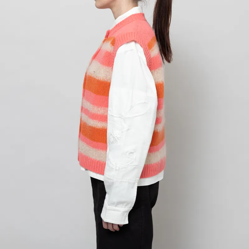 Stella Nova Womens Striped Mohair Cardigan Vest Sunshine Orange-2