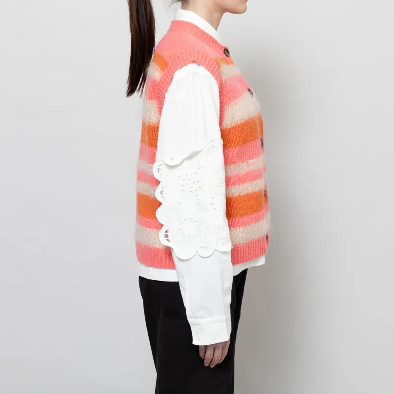 Stella Nova Womens Striped Mohair Cardigan Vest Sunshine Orange-4