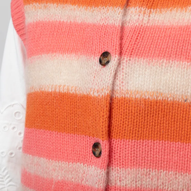 Stella Nova Womens Striped Mohair Cardigan Vest Sunshine Orange-7