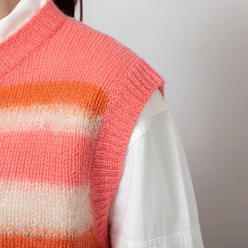 Stella Nova Womens Striped Mohair Cardigan Vest Sunshine Orange-6