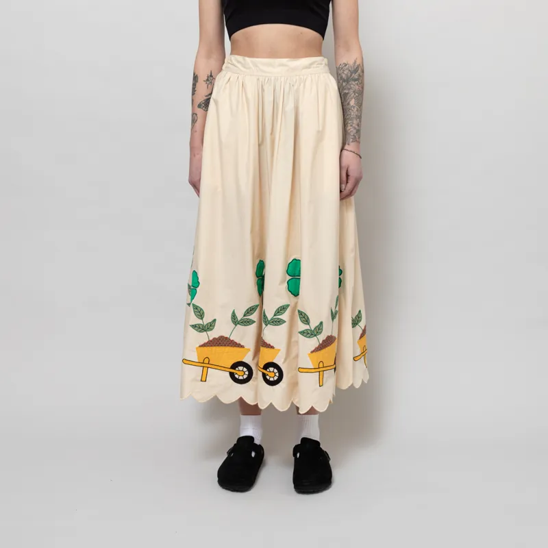 Stella Nova Womens Embroidered Midi Skirt Ivory