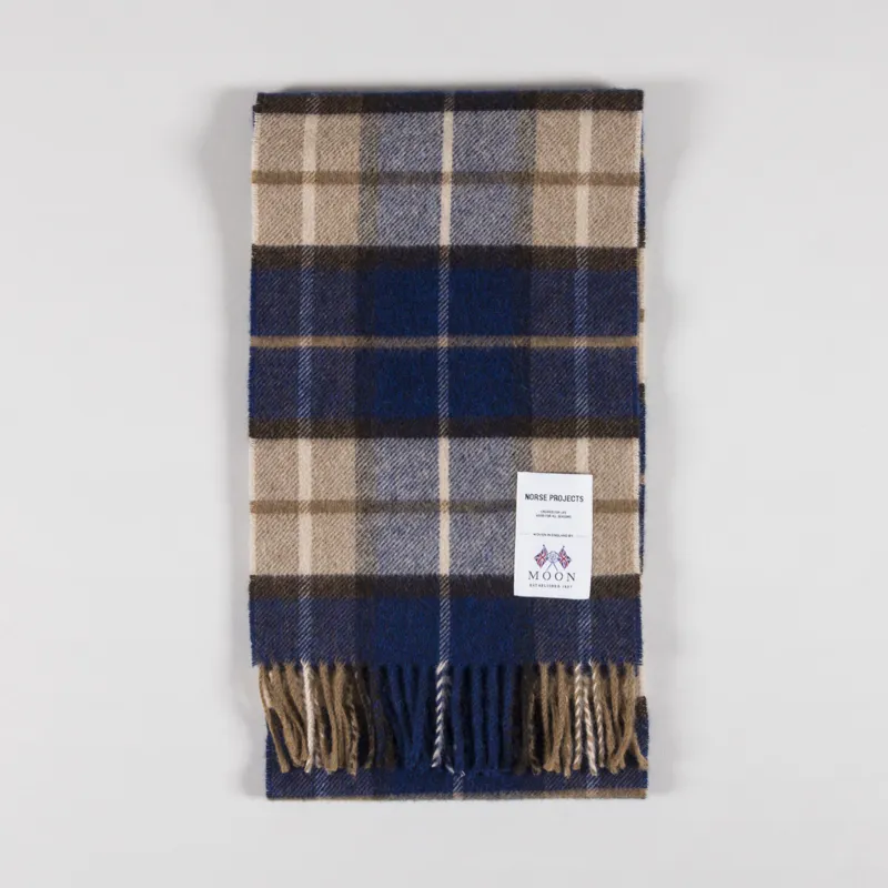 Norse Projects Moon Checked Lambswool Scarf Estate Blue-1