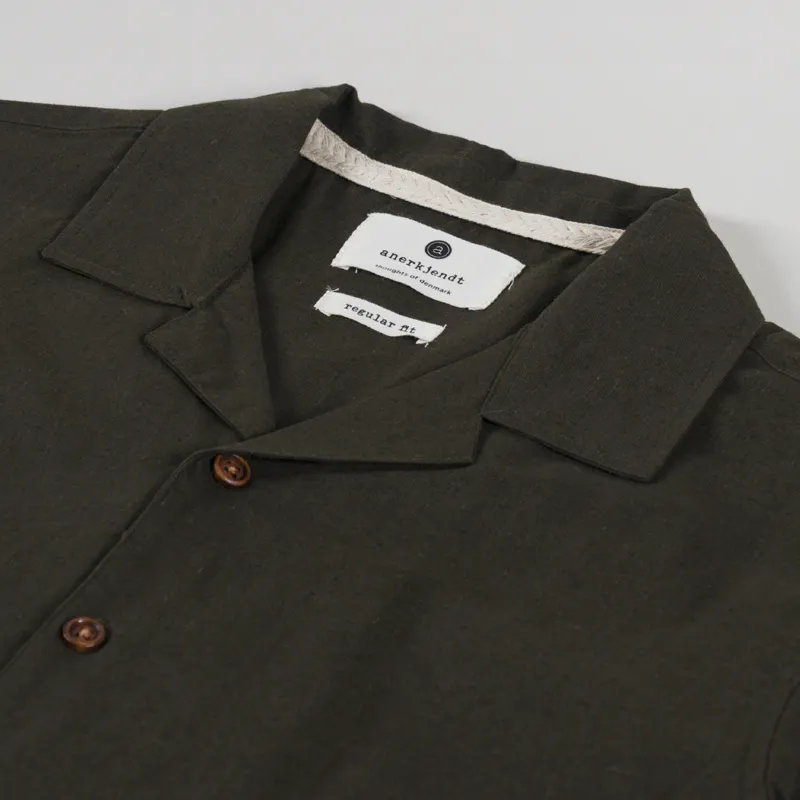 Anerkjendt Akleo Cotton Linen Shirt Forest Night-2