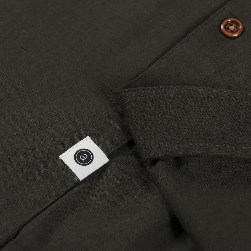 Anerkjendt Akleo Cotton Linen Shirt Forest Night-4