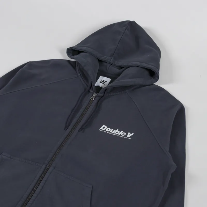 Double A by Wood Wood Sven Zipper Hoodie Washed Black-2