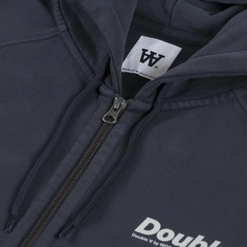 Double A by Wood Wood Sven Zipper Hoodie Washed Black-4