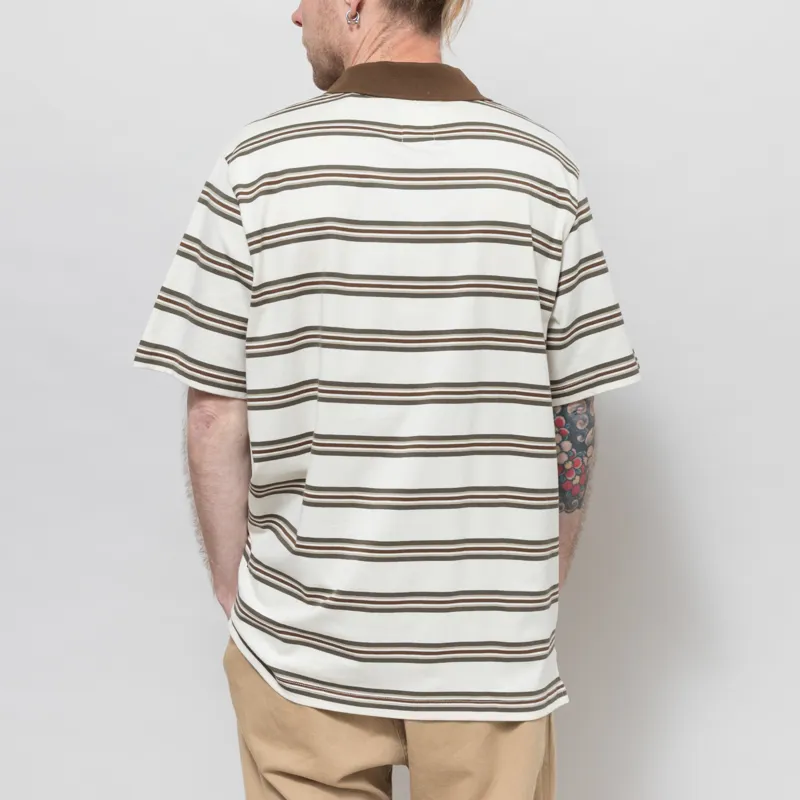 Double A by Wood Wood Colton Polo Shirt Desert Palm Stripe Brown-2