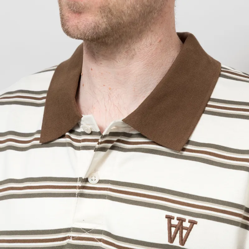 Double A by Wood Wood Colton Polo Shirt Desert Palm Stripe Brown-3
