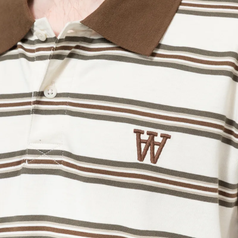 Double A by Wood Wood Colton Polo Shirt Desert Palm Stripe Brown-4