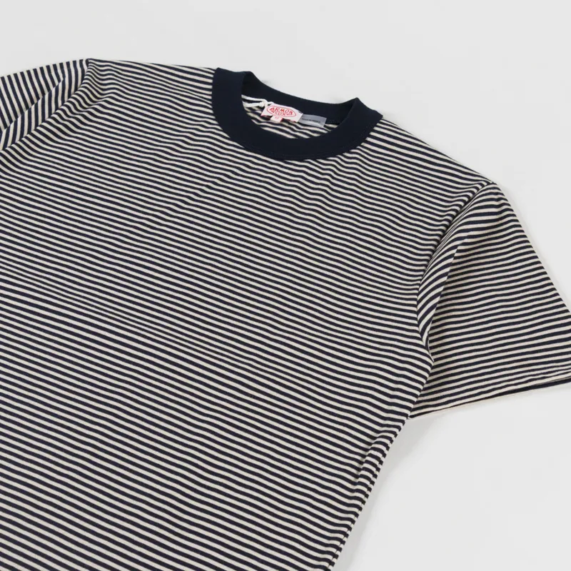 Armor Lux Heritage Stripe T Shirt Rich Navy Sandstone-1